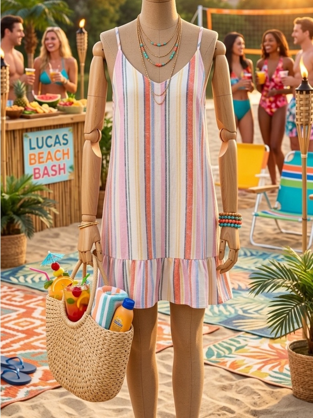 As U Wish Pastel Stripe Spaghetti Strap Sundress size L